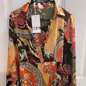 Date night club wear mini silk shirt dress